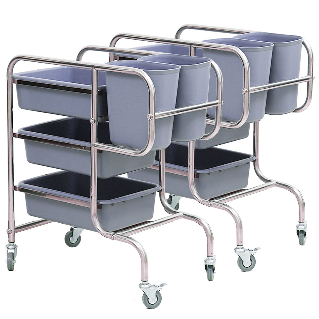 SOGA 2X 3 Tier Food Trolley Food Waste Cart Five Buckets Kitchen Food Utility 80x43x89cm Round - Cafe Supply