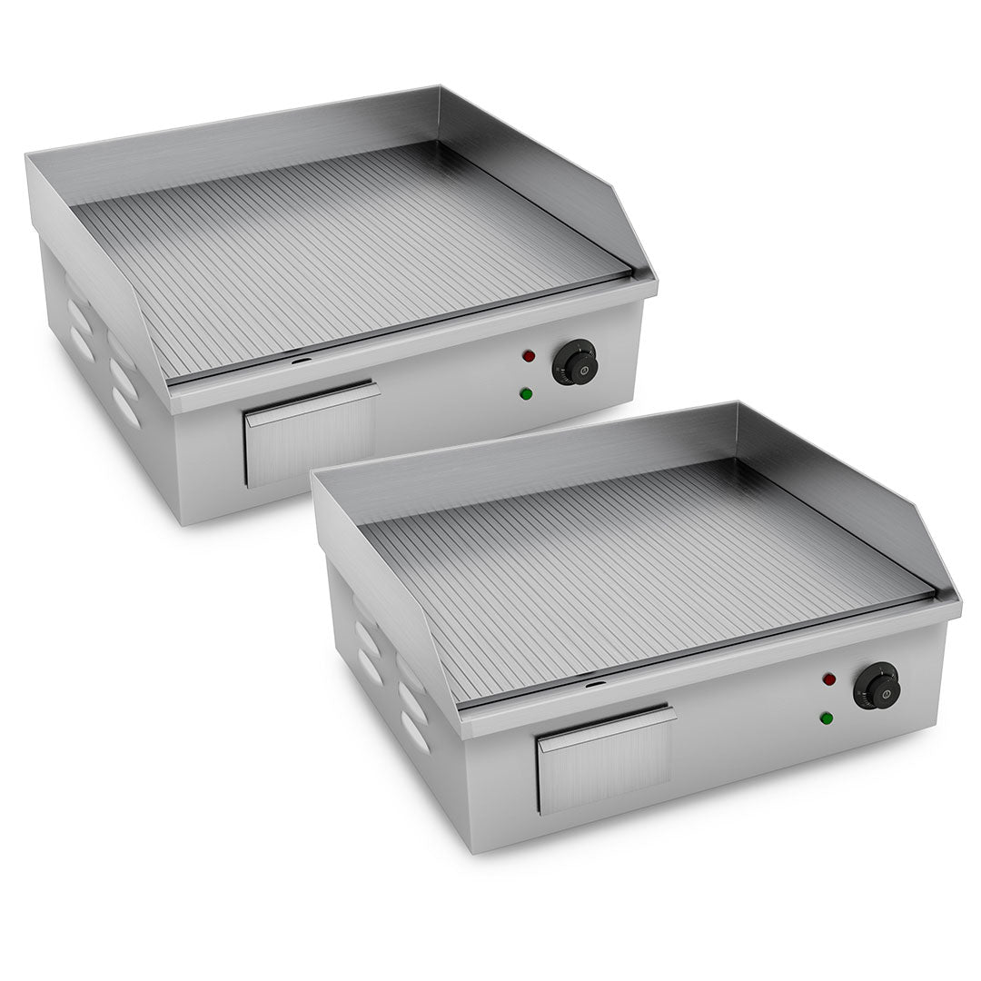 SOGA 2X Electric Stainless Steel Ribbed Griddle Commercial Grill BBQ Hot Plate - Cafe Supply