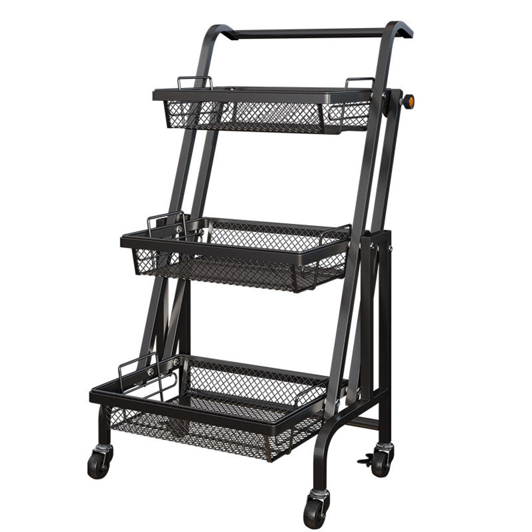 SOGA 3 Tier Steel Black Adjustable Kitchen Cart Multi-Functional Shelves Portable Storage Organizer with Wheels - Cafe Supply