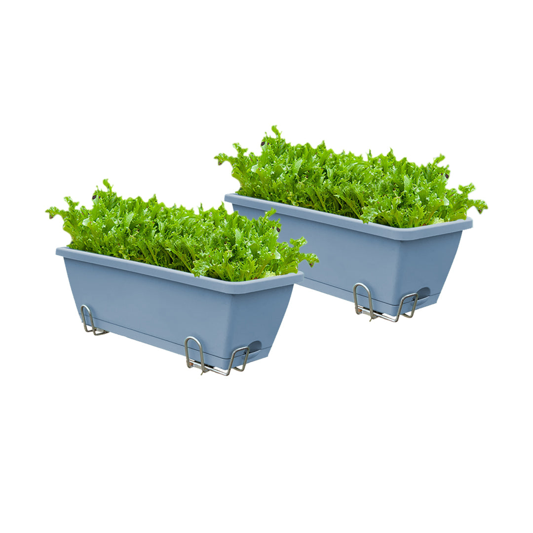 SOGA 49.5cm Blue Rectangular Planter Vegetable Herb Flower Outdoor Plastic Box with Holder Balcony Garden Decor Set of 2 - Cafe Supply