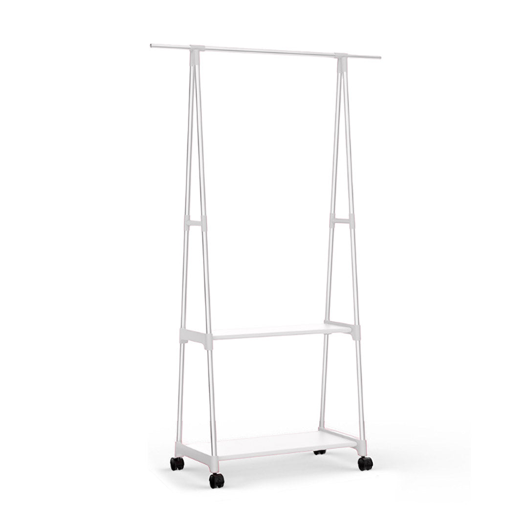 SOGA 2-in-1 Organiser Clothes Shoe Rack Space-Saving Triangular Storage with Wheels White - Cafe Supply