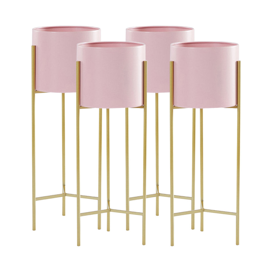 SOGA 4X 2 Layer 60cm Gold Metal Plant Stand with Pink Flower Pot Holder Corner Shelving Rack Indoor Display - Cafe Supply