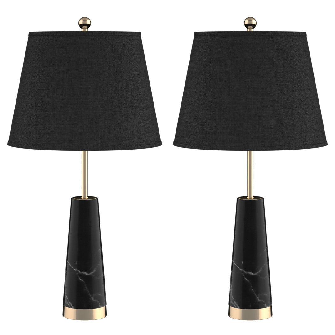 SOGA 2X 68cm Black Marble Bedside Desk Table Lamp Living Room Shade with Cone Shape Base - Cafe Supply