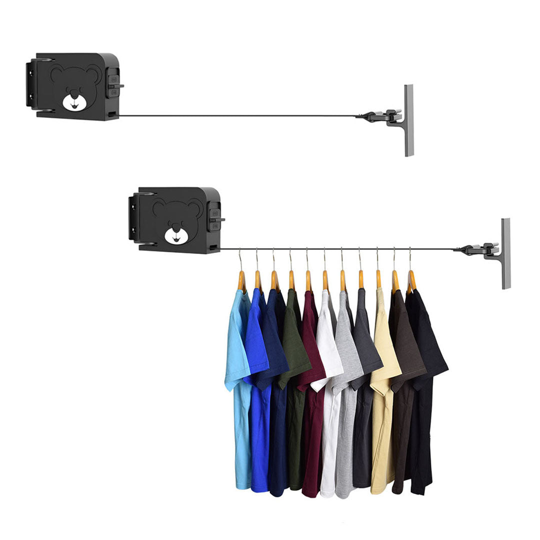 SOGA 2X 160mm Wall-Mounted Clothes Line Dry Rack Retractable Space-Saving Foldable Hanger Black - Cafe Supply