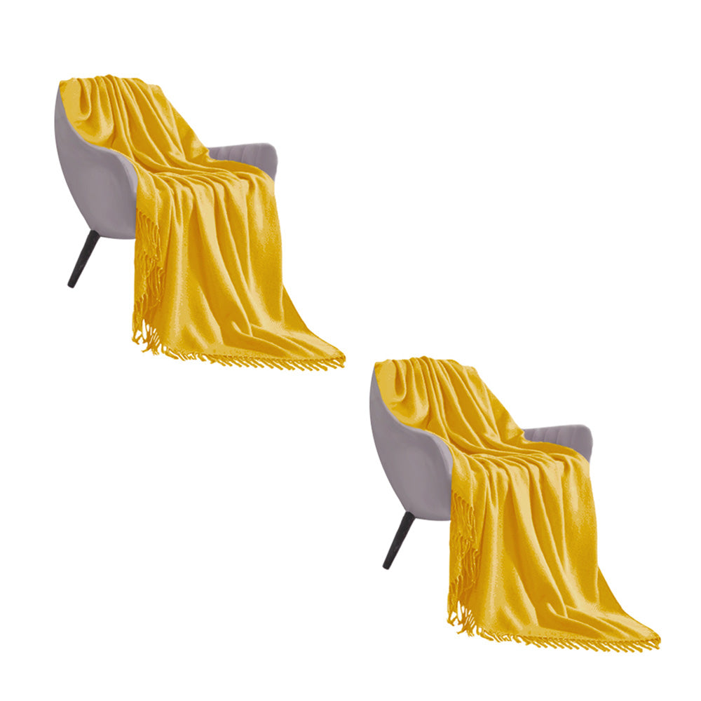 SOGA 2X Yellow Acrylic Knitted Throw Blanket Solid Fringed Warm Cozy Woven Cover Couch Bed Sofa Home Decor - Cafe Supply