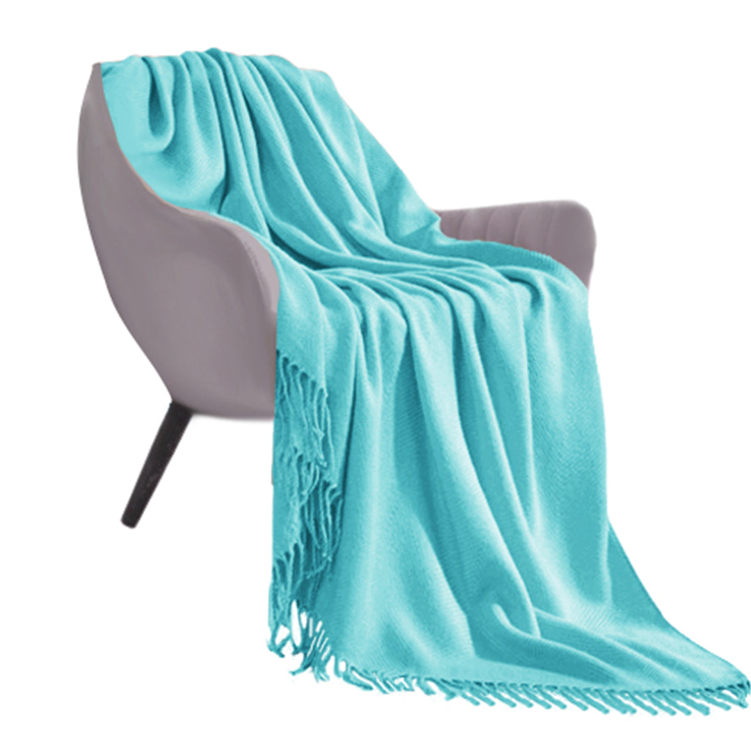 SOGA Teal Acrylic Knitted Throw Blanket Solid Fringed Warm Cozy Woven Cover Couch Bed Sofa Home Decor - Cafe Supply