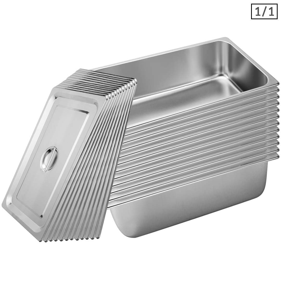 SOGA 12X Gastronorm GN Pan Full Size 1/1 GN Pan 20cm Deep Stainless Steel Tray With Lid - Cafe Supply