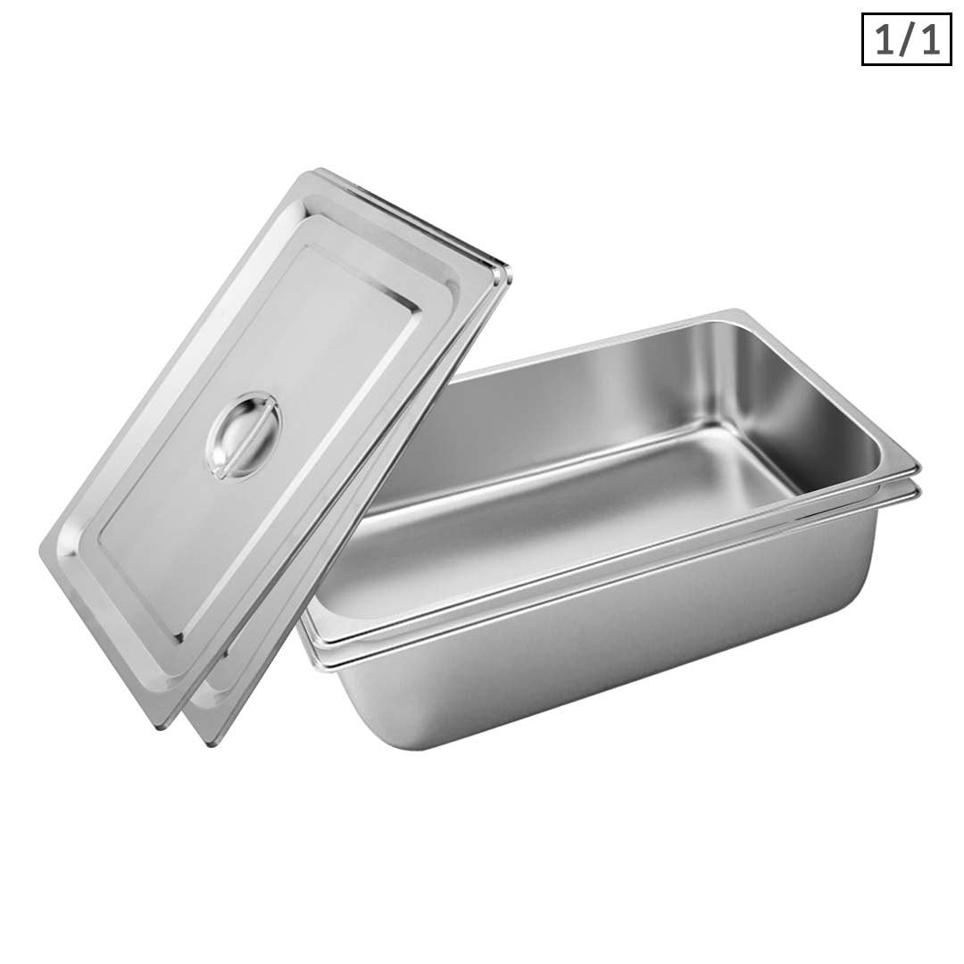 SOGA 2X Gastronorm GN Pan Full Size 1/1 GN Pan 15cm Deep Stainless Steel Tray With Lid - Cafe Supply