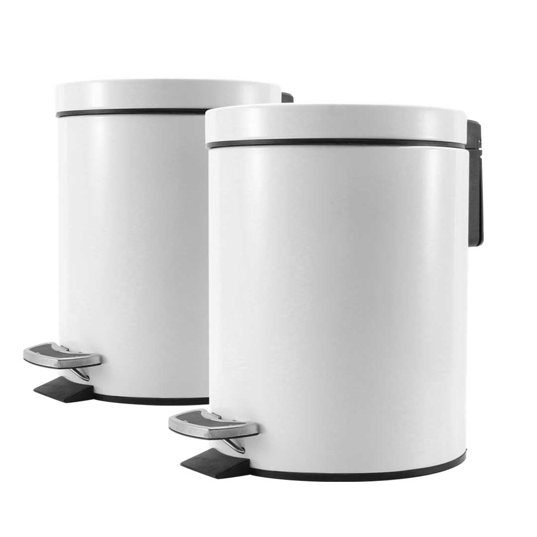 SOGA 2X 7L Foot Pedal Stainless Steel Rubbish Recycling Garbage Waste Trash Bin Round White - Cafe Supply