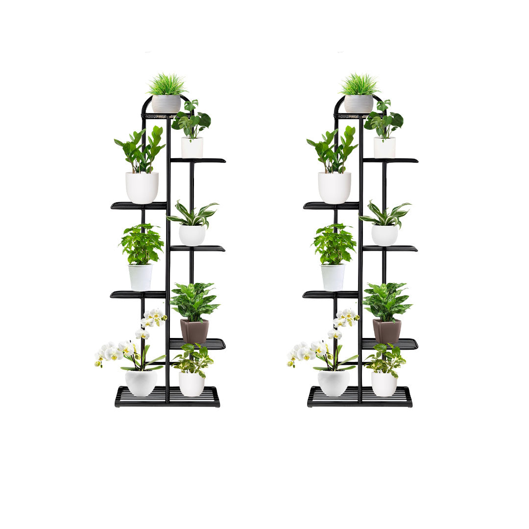 SOGA 2X 7 Tier 8 Pots Black Metal Plant Stand Flowerpot Display Shelf Rack Indoor Home Office Decor - Cafe Supply