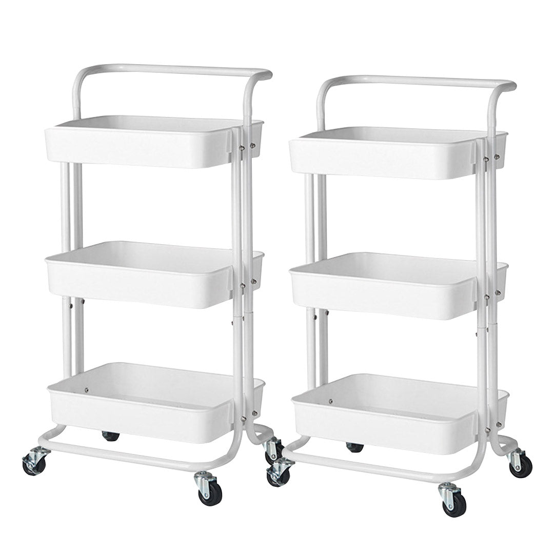 SOGA 2X 3 Tier Steel White Movable Kitchen Cart Multi-Functional Shelves Portable Storage Organizer with Wheels - Cafe Supply