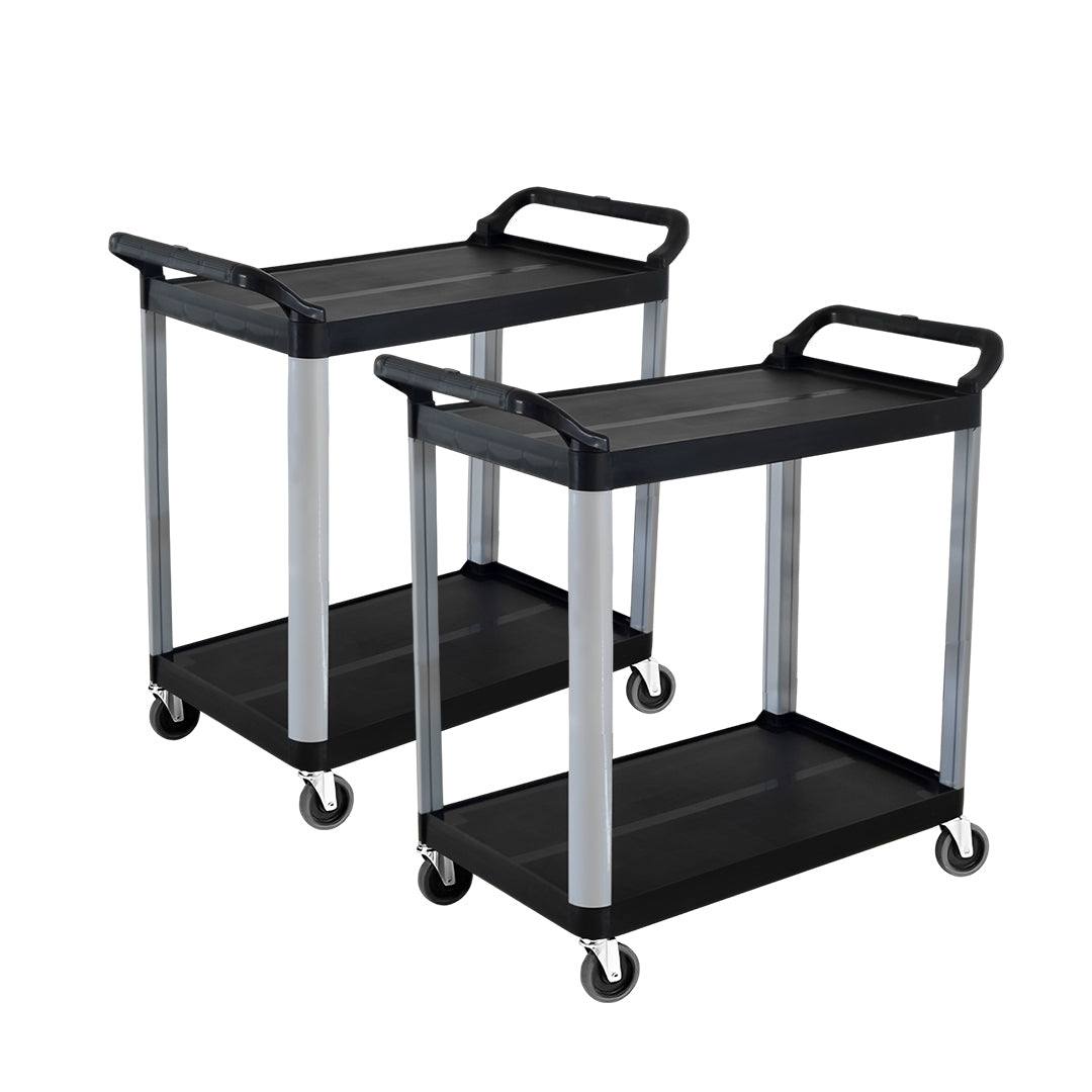 SOGA 2X 2 Tier Food Trolley Portable Kitchen Cart Multifunctional Big Utility Service with wheels 845x430x940mm Black - Cafe Supply