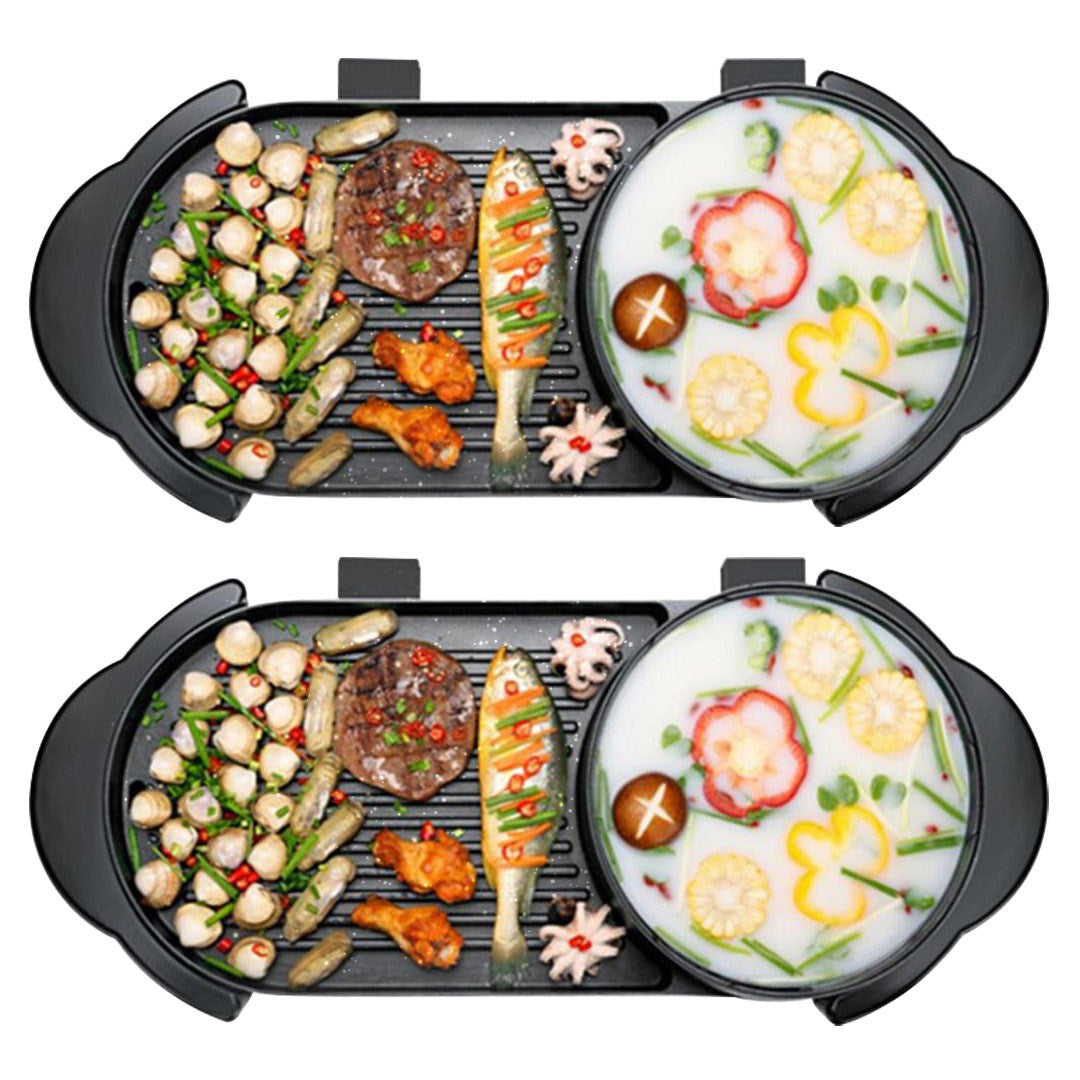 SOGA 2X 2 in 1 Electric Non-Stick BBQ Teppanyaki Grill Plate Steamboat Hotpot 2-8 Person - Cafe Supply