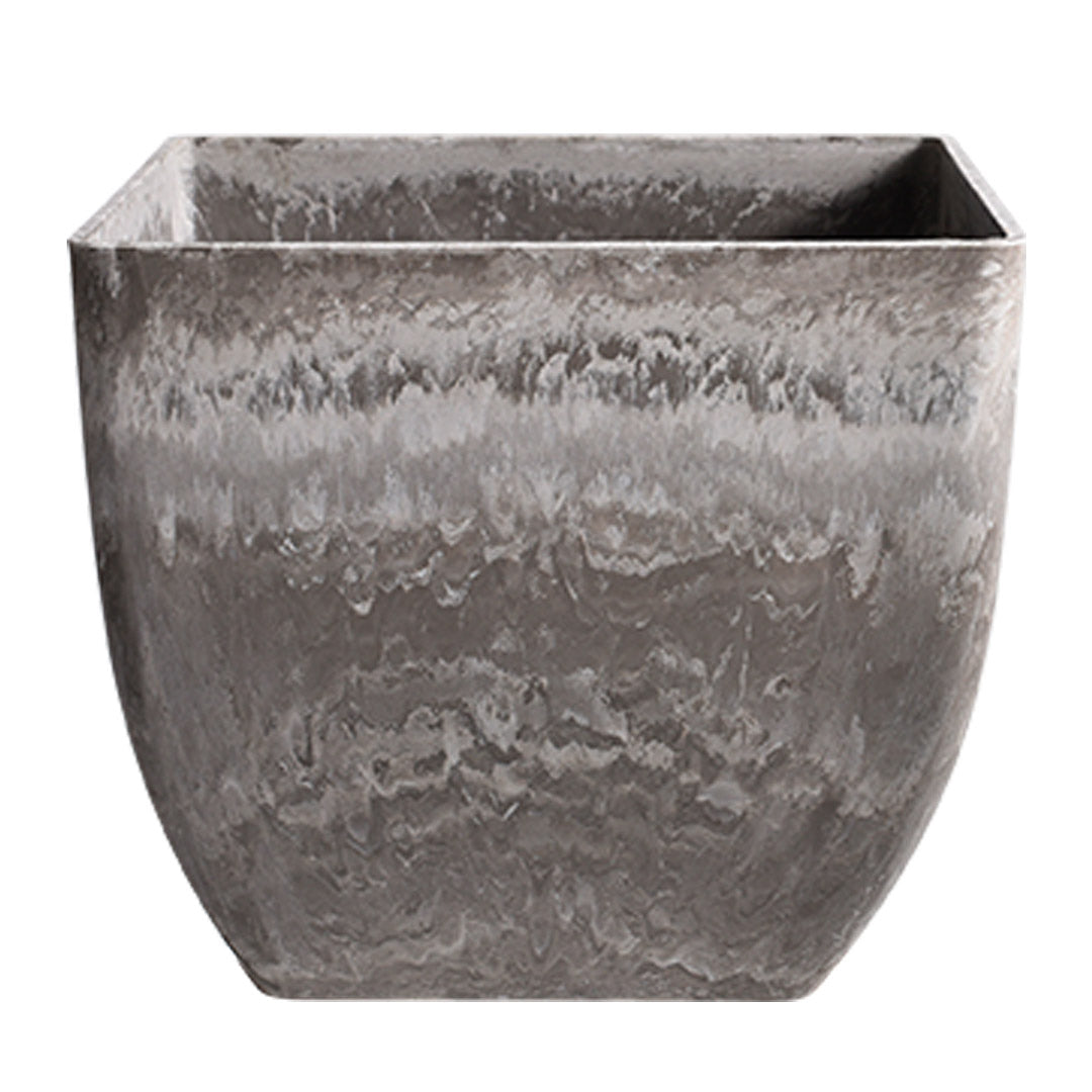 SOGA 27cm Rock Grey Square Resin Plant Flower Pot in Cement Pattern Planter Cachepot for Indoor Home Office - Cafe Supply