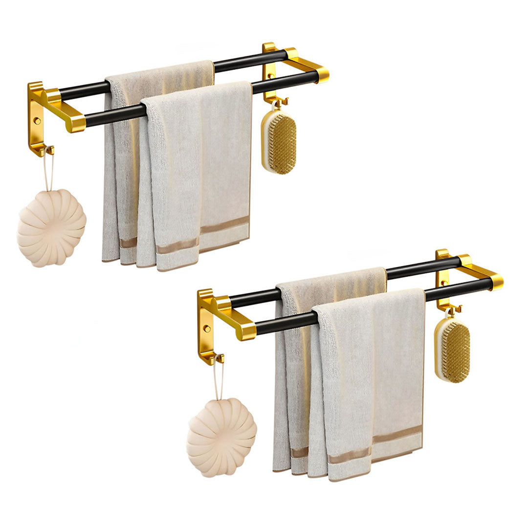 SOGA 2X 61cm Wall-Mounted Double Pole Towel Holder Bathroom Organiser Rail Hanger with Hooks - Cafe Supply
