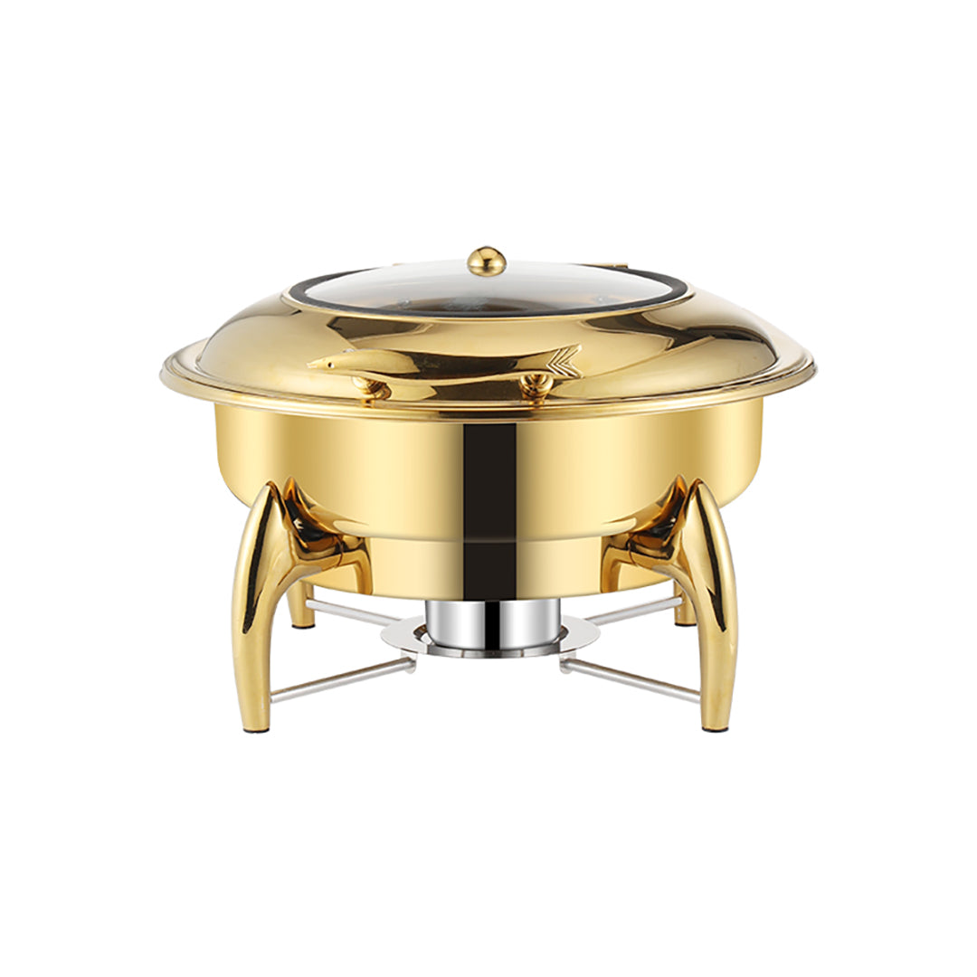 SOGA Gold Plated Stainless Steel Round Chafing Dish Tray Buffet Cater Food Warmer Chafer with Top Lid - Cafe Supply