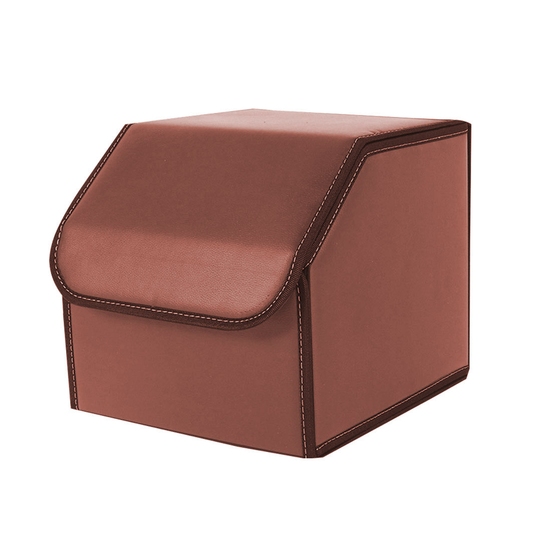 SOGA Leather Car Boot Collapsible Foldable Trunk Cargo Organizer Portable Storage Box Coffee Small - Cafe Supply