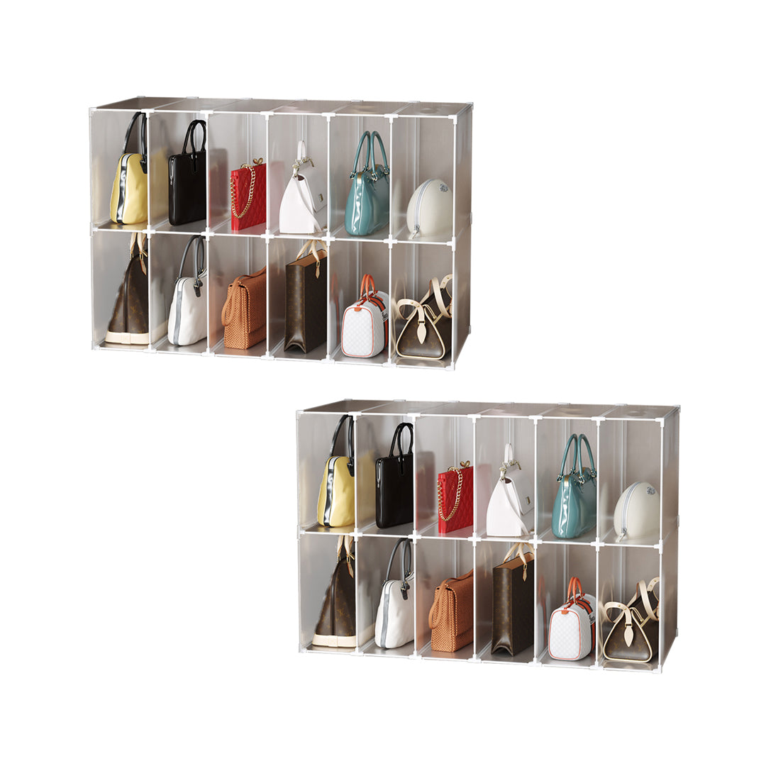 SOGA 2X 12-Cube Portable Bag Box Foldable Cubby DIY Organiser Tote Clutch Purse Space Saving Shelf Cabinet - Cafe Supply