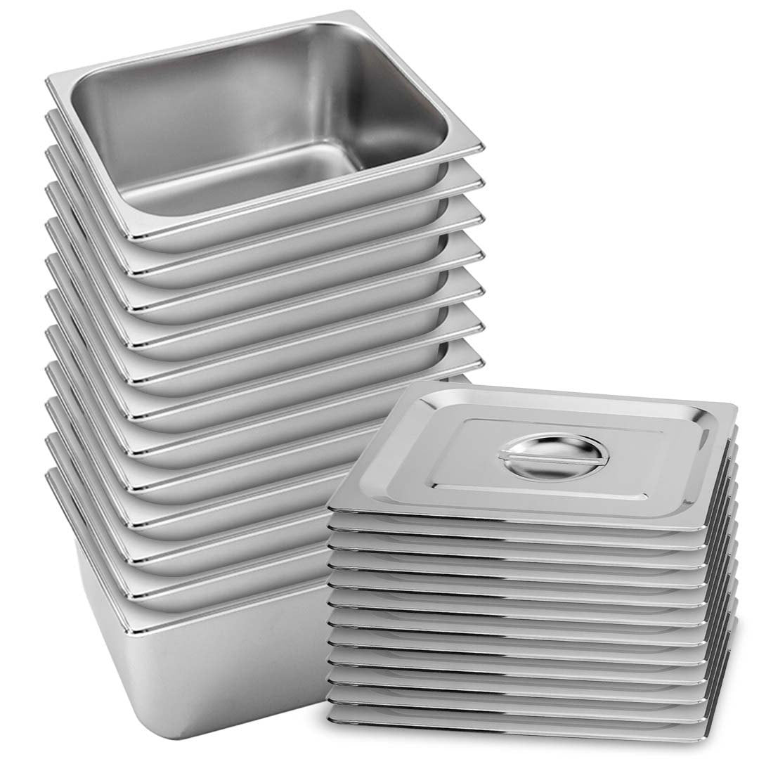 SOGA 12X Gastronorm GN Pan Full Size 1/2 GN Pan 20cm Deep Stainless Steel Tray With Lid - Cafe Supply