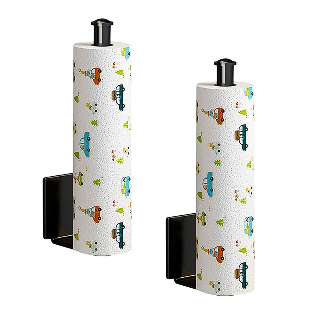 SOGA 2X Black Wall-Mounted Kitchen Roll Holder Organiser Space Saving Rack - Cafe Supply