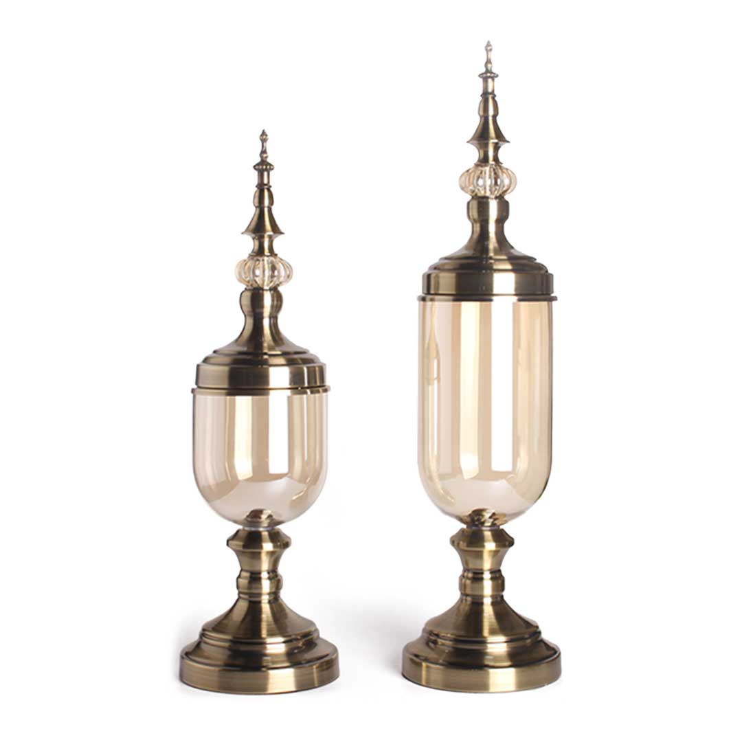 SOGA 2X Clear Glass Flower Vase with Lid and Transparent Filler Vase Bronze Set - Cafe Supply