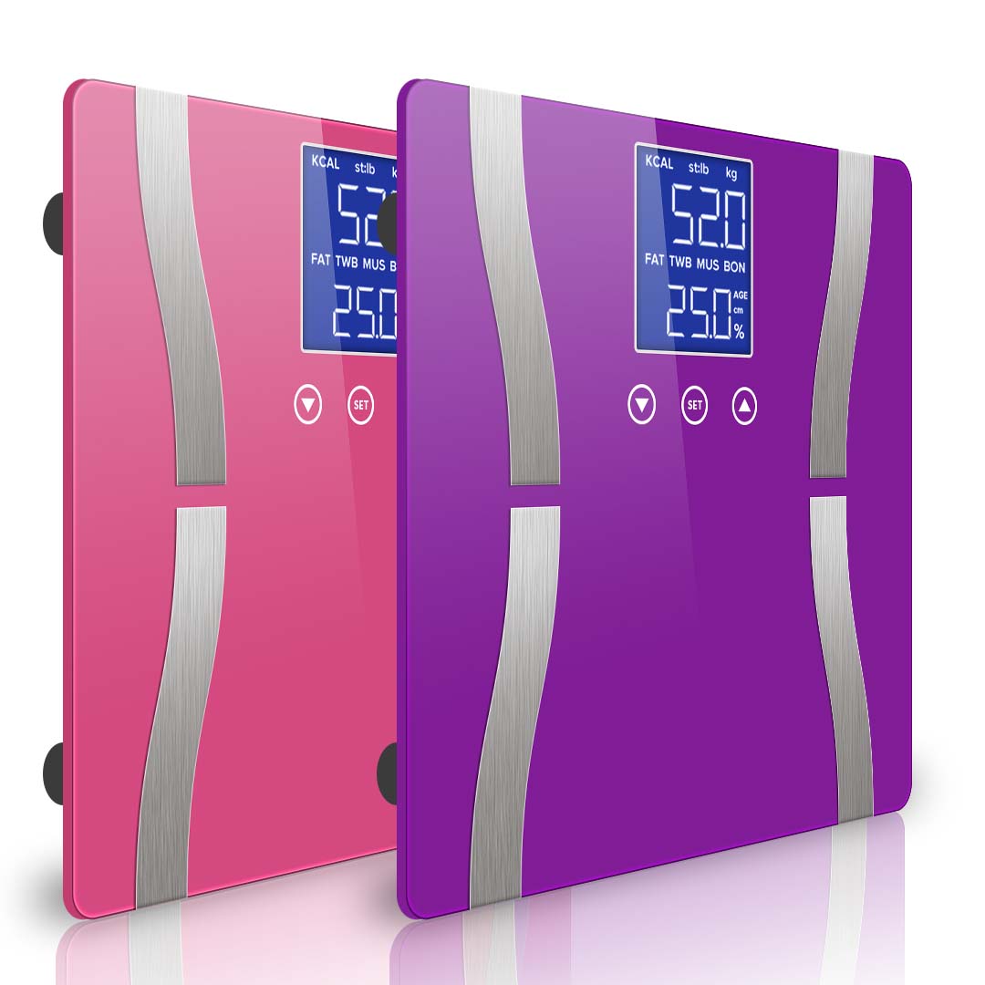 SOGA 2X Digital Body Fat Scale Bathroom Scales Weight Gym Glass Water LCD Purple/Pink - Cafe Supply
