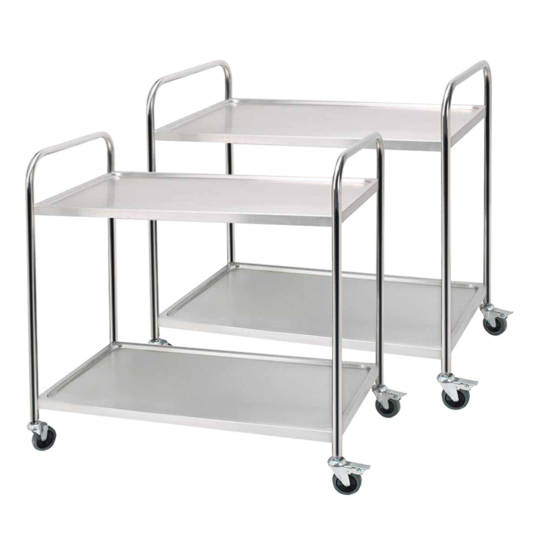 SOGA 2X 2 Tier 86x54x94cm Stainless Steel Kitchen Dinning Food Cart Trolley Utility Round Large - Cafe Supply