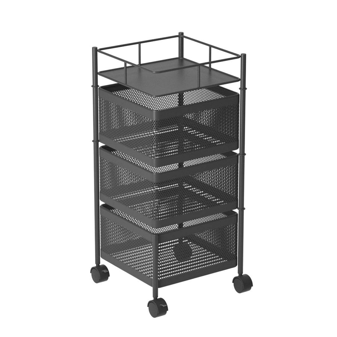 SOGA 3 Tier Steel Square Rotating Kitchen Cart Multi-Functional Shelves Portable Storage Organizer with Wheels - Cafe Supply