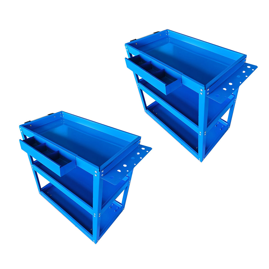 SOGA 2X 3 Tier Tool Storage Cart Portable Service Utility Heavy Duty Mobile Trolley Blue - Cafe Supply