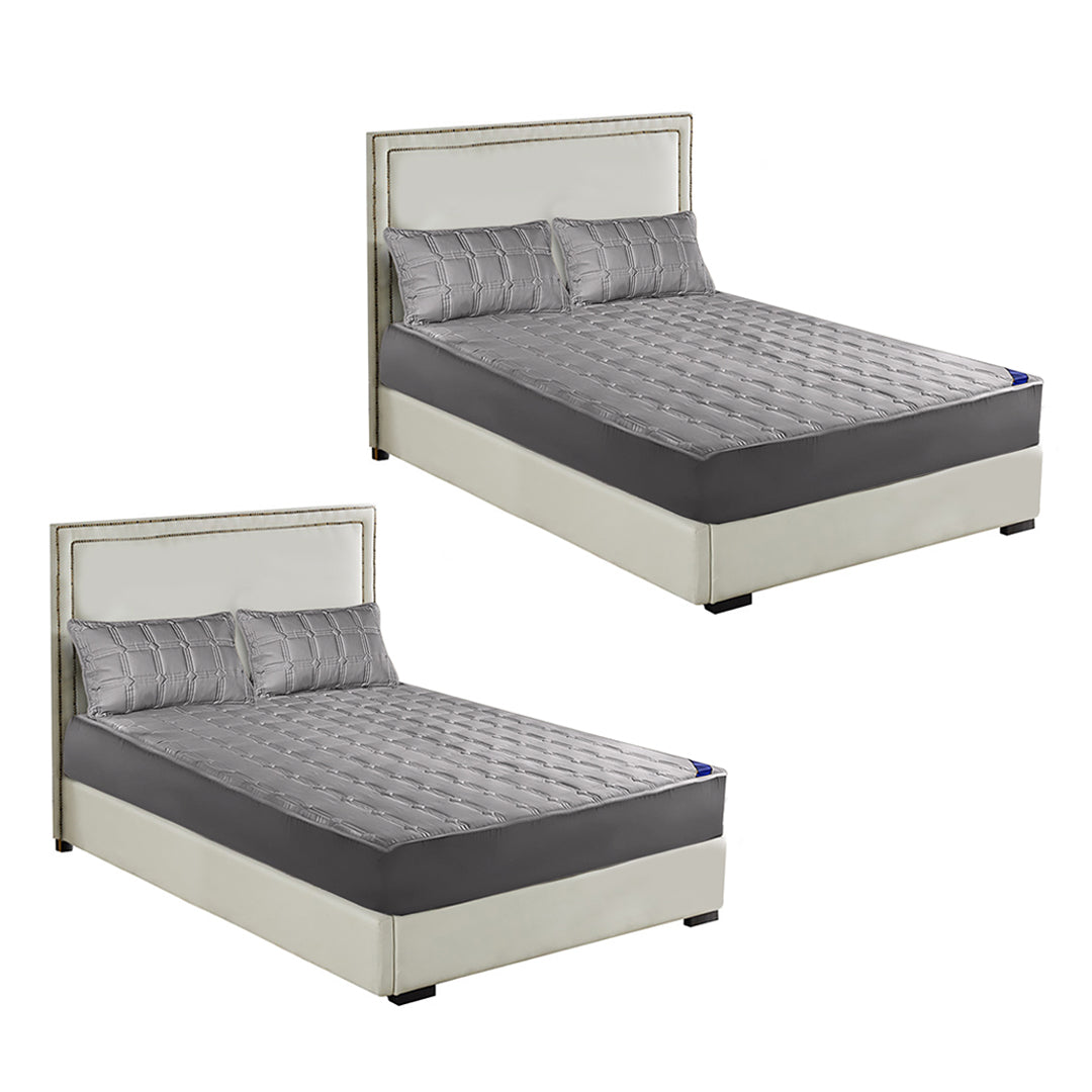 SOGA 2X Grey 183cm Wide Mattress Cover Thick Quilted Stretchable Bed Spread Sheet Protector with Pillow Covers - Cafe Supply