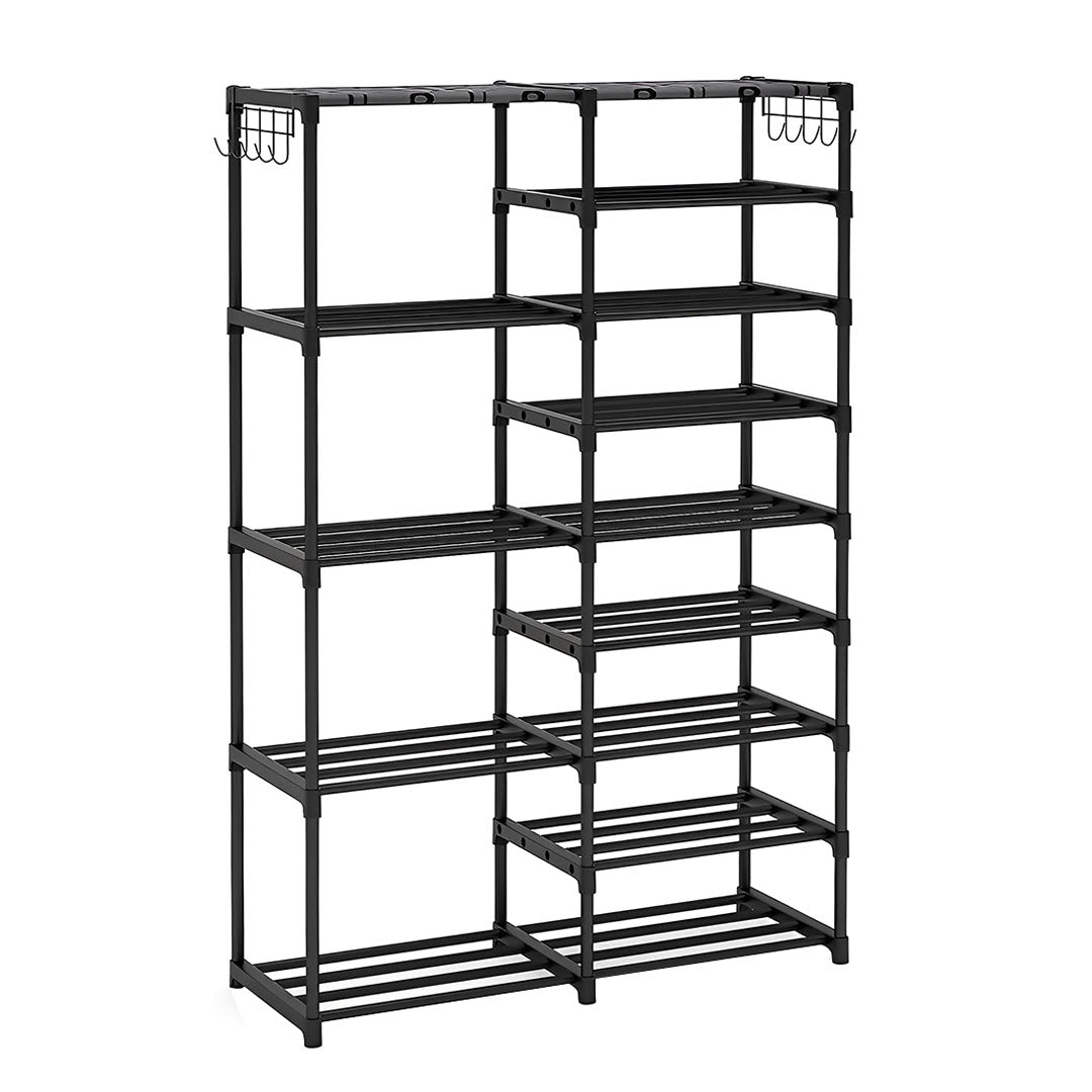SOGA 16-Shelf Tier Shoe Storage Shelf Space-Saving Caddy Rack Organiser with Side Hooks Black - Cafe Supply