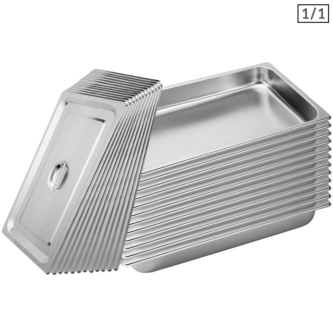 SOGA 12X Gastronorm GN Pan Full Size 1/1 GN Pan 6.5cm Deep Stainless Steel Tray With Lid - Cafe Supply