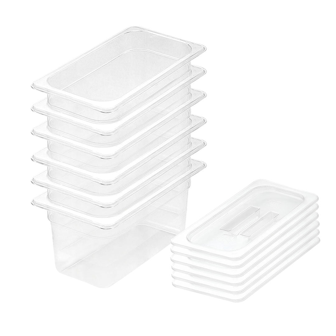 SOGA 150mm Clear Gastronorm GN Pan 1/3 Food Tray Storage Bundle of 6 with Lid - Cafe Supply