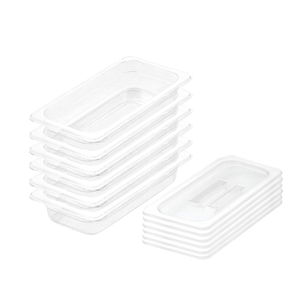 SOGA 65mm Clear Gastronorm GN Pan 1/3 Food Tray Storage Bundle of 6 with Lid - Cafe Supply