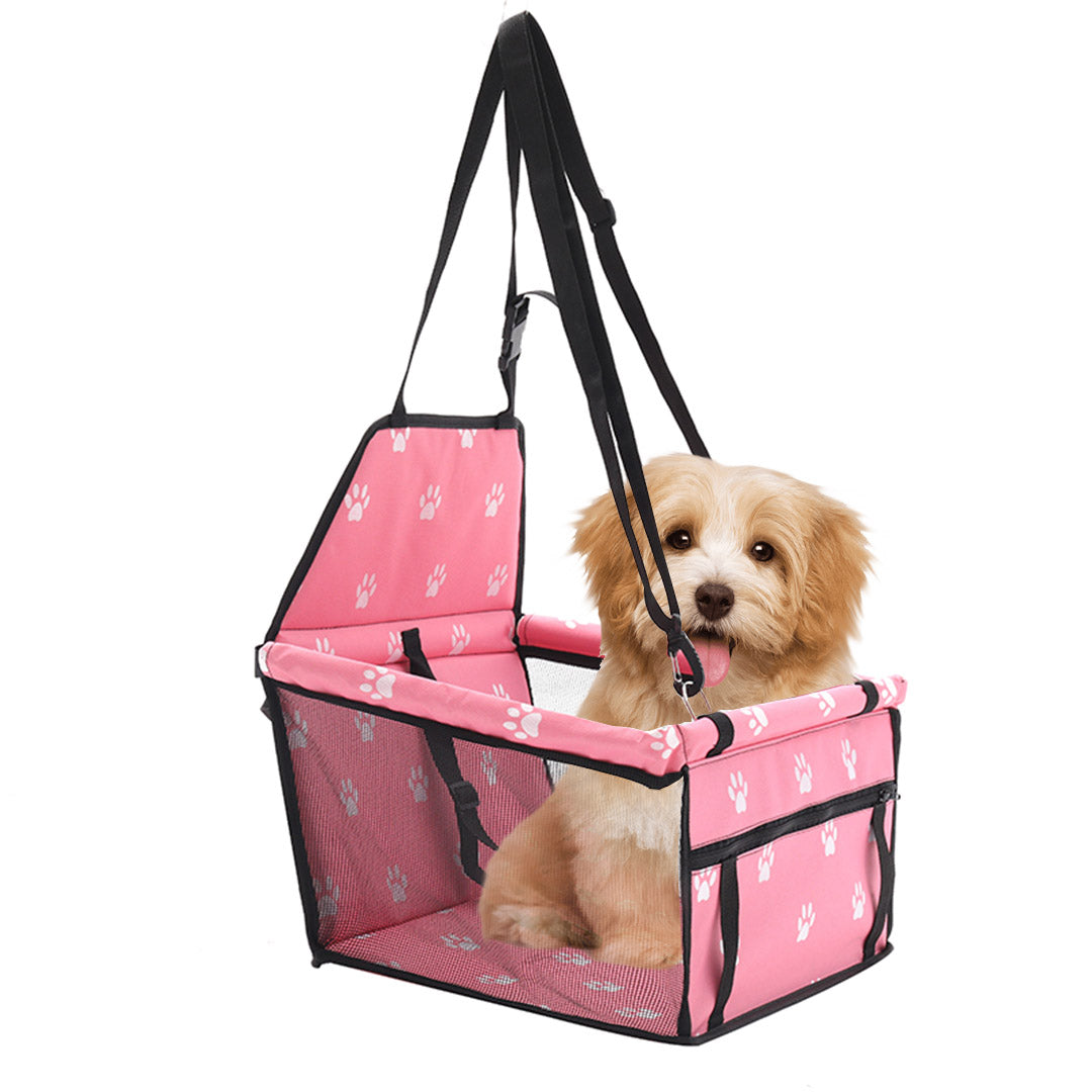 SOGA Waterproof Pet Booster Car Seat Breathable Mesh Safety Travel Portable Dog Carrier Bag Pink - Cafe Supply