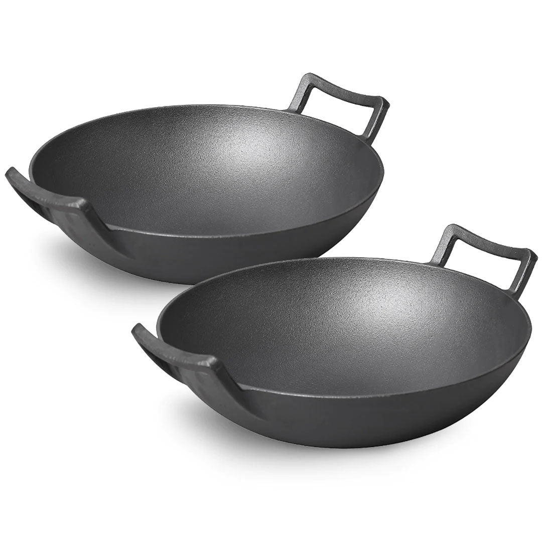 SOGA 2X 32cm Commercial Cast Iron Wok FryPan Fry Pan with Double Handle - Cafe Supply