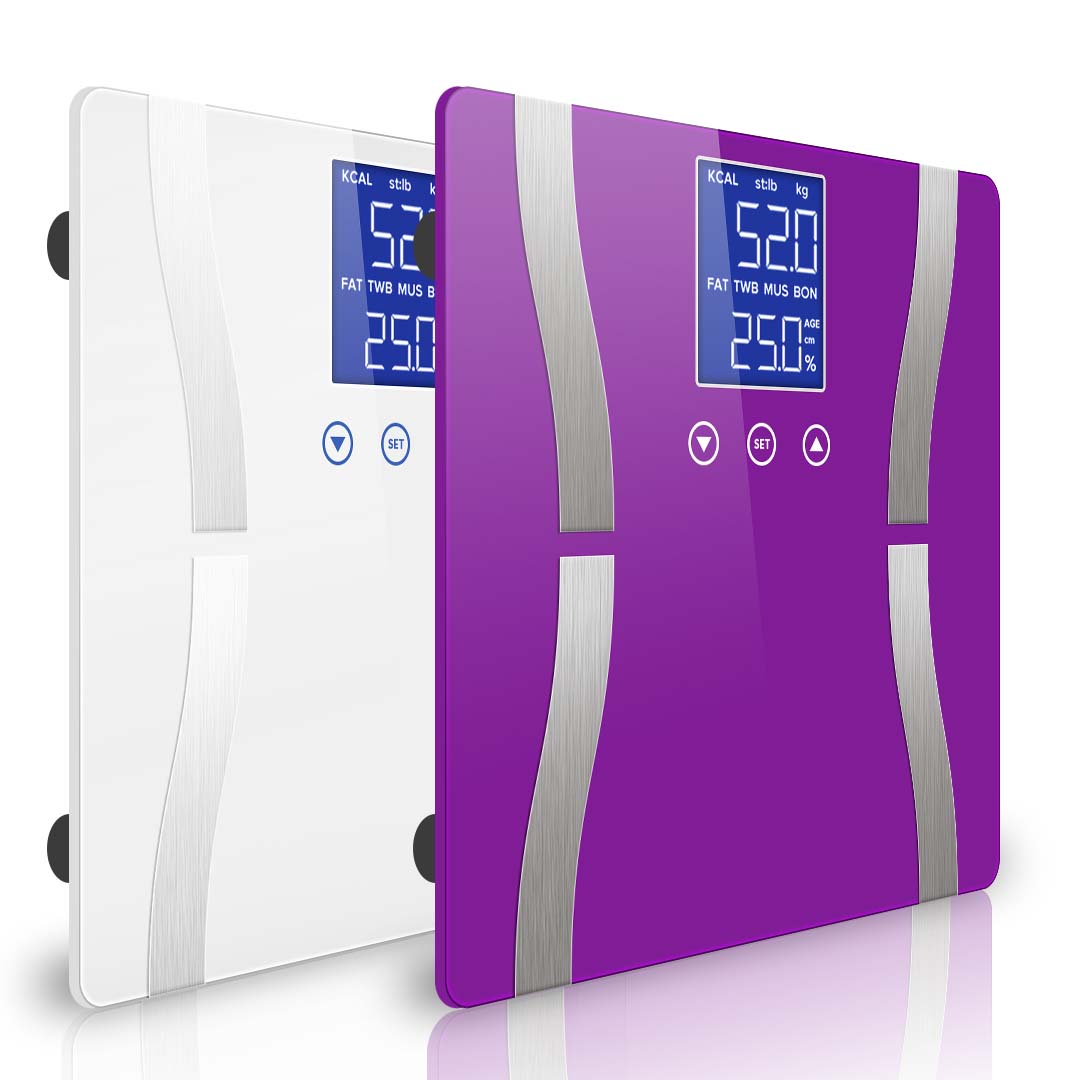 SOGA 2X Digital Body Fat Scale Bathroom Scales Weight Gym Glass Water LCD Purple/White - Cafe Supply