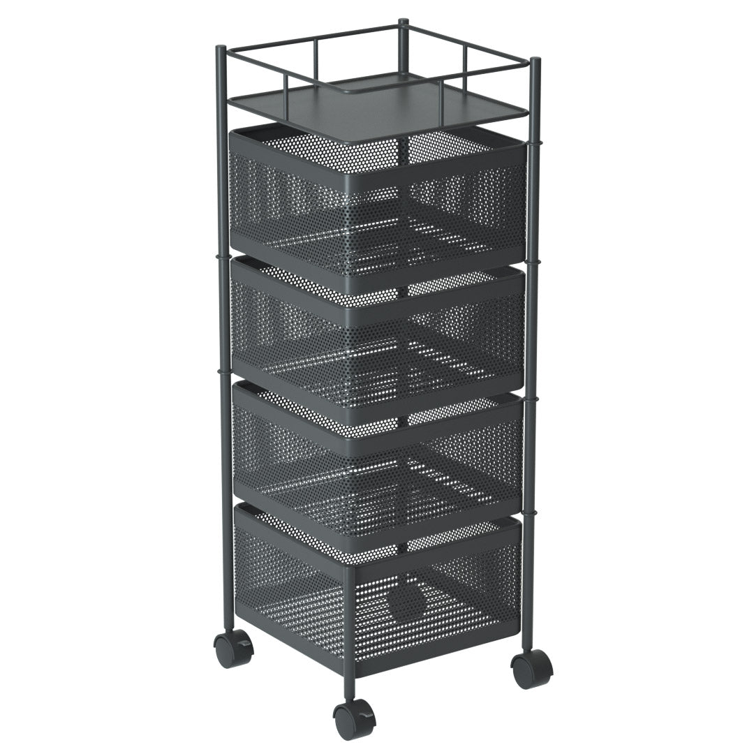 SOGA 4 Tier Steel Square Rotating Kitchen Cart Multi-Functional Shelves Portable Storage Organizer with Wheels - Cafe Supply