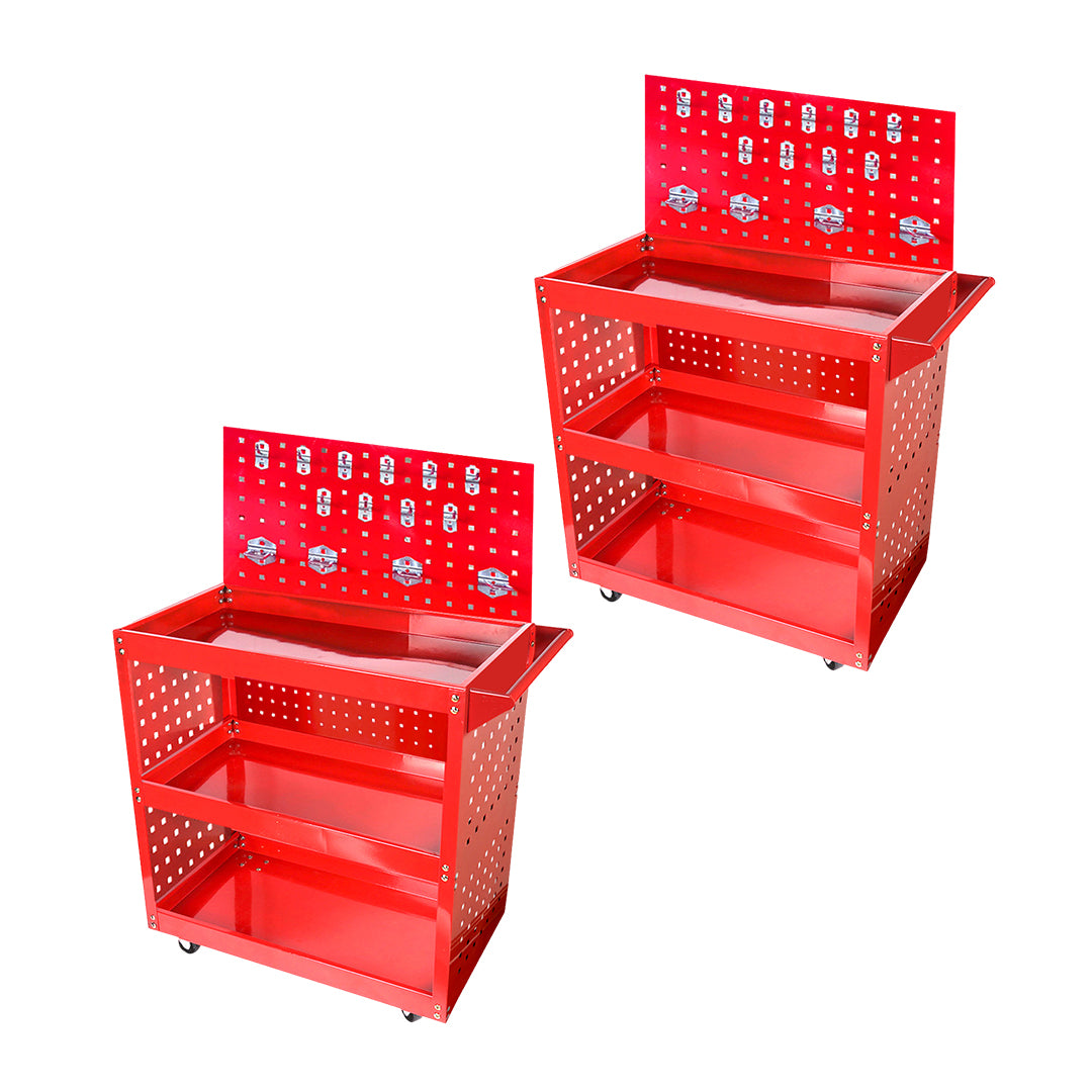 SOGA 2X 3 Tier Tool Storage Cart Portable Service Utility Heavy Duty Mobile Trolley with Porous Side Panels - Cafe Supply