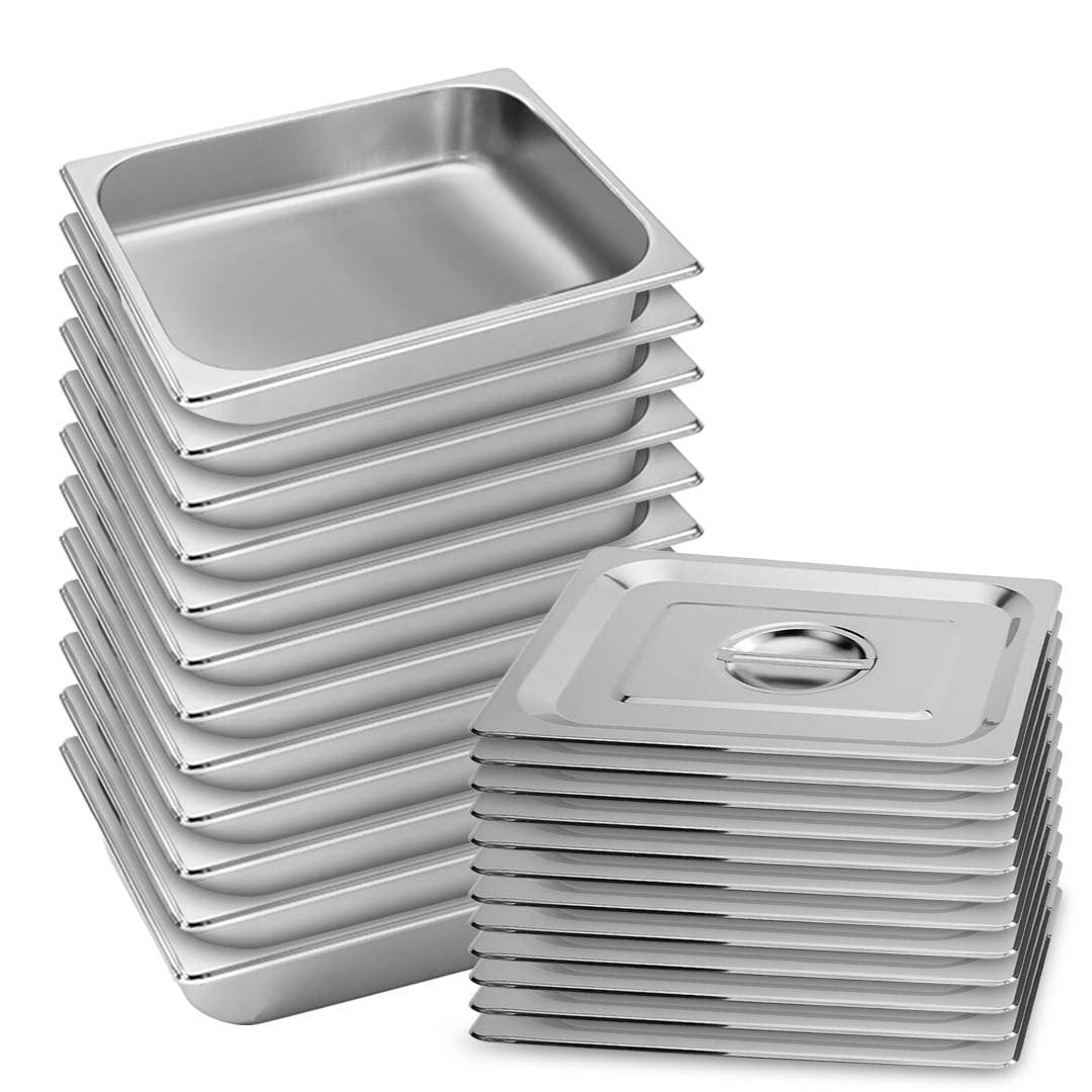 SOGA 12X Gastronorm GN Pan Full Size 1/2 GN Pan 6.5cm Deep Stainless Steel Tray with Lid - Cafe Supply