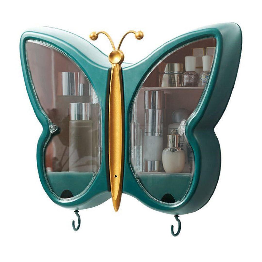 SOGA Green Butterfly Shape Wall-Mounted Makeup Organiser Dustproof Waterproof Bathroom Storage Box Home Decor - Cafe Supply