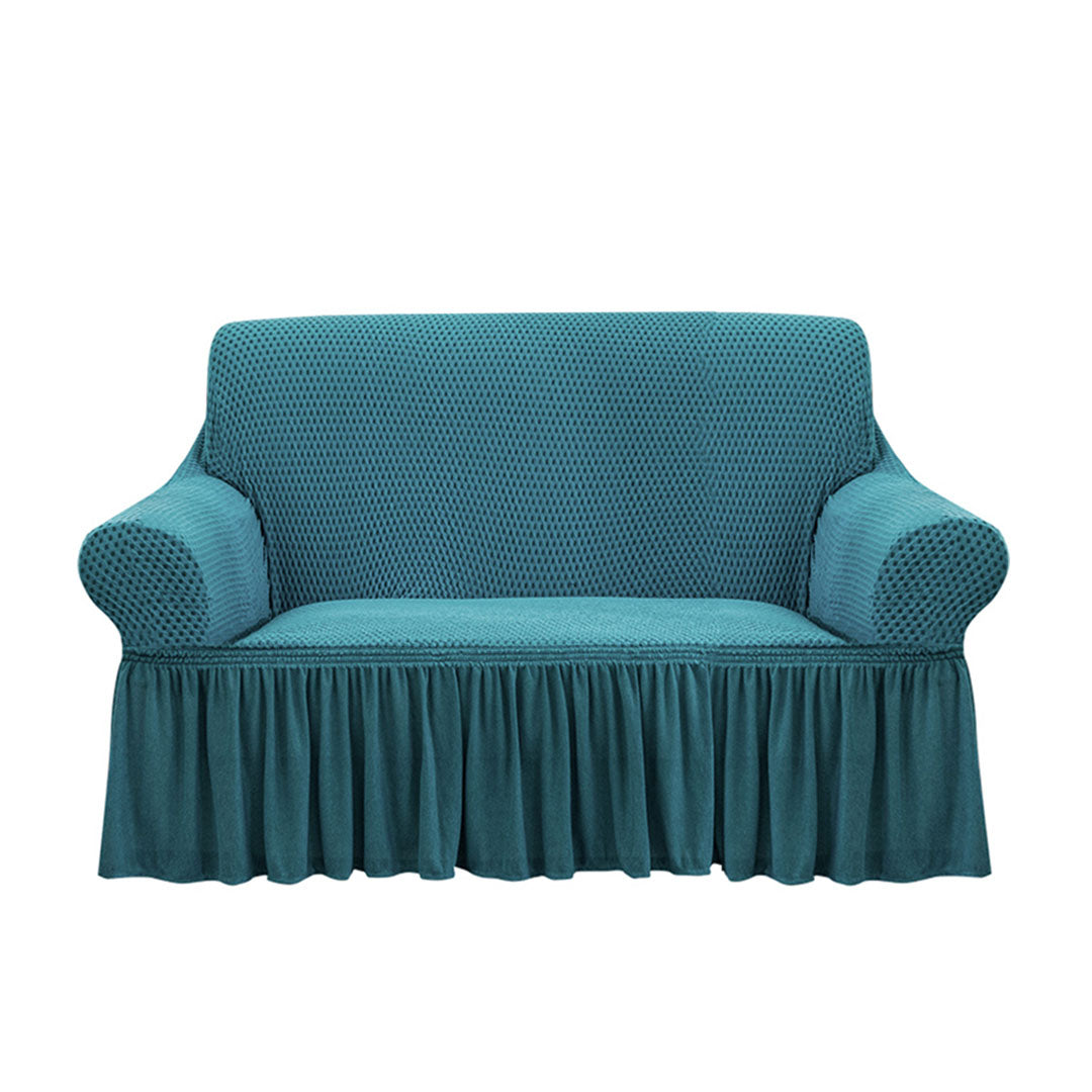 SOGA 2-Seater Blue Sofa Cover with Ruffled Skirt Couch Protector High Stretch Lounge Slipcover Home Decor - Cafe Supply