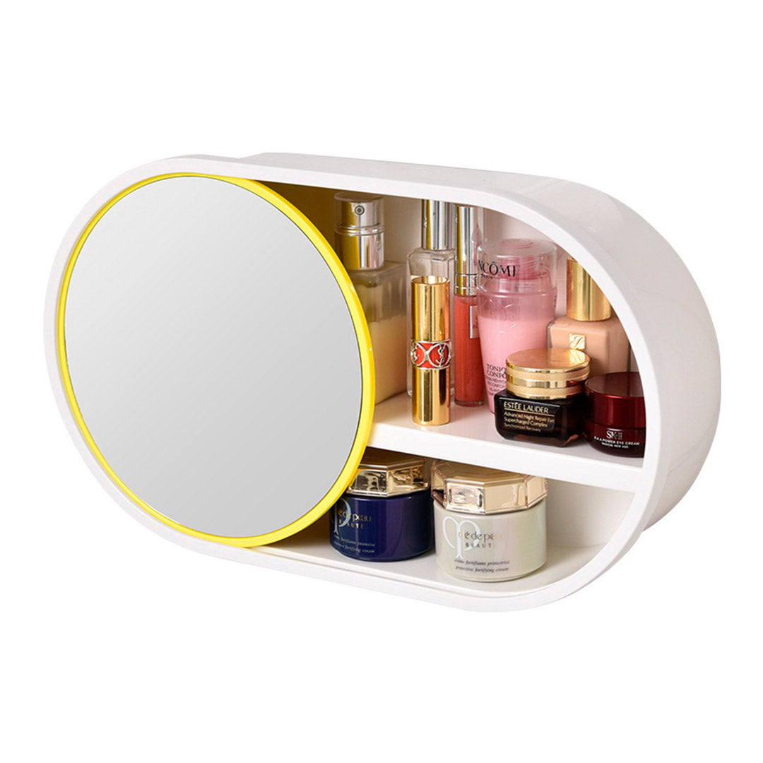 SOGA 39cm Oval Wall-Mounted Mirror Storage Box Vanity Mirror Rack Bathroom Adhesive Shelf Home Organiser Decor - Cafe Supply