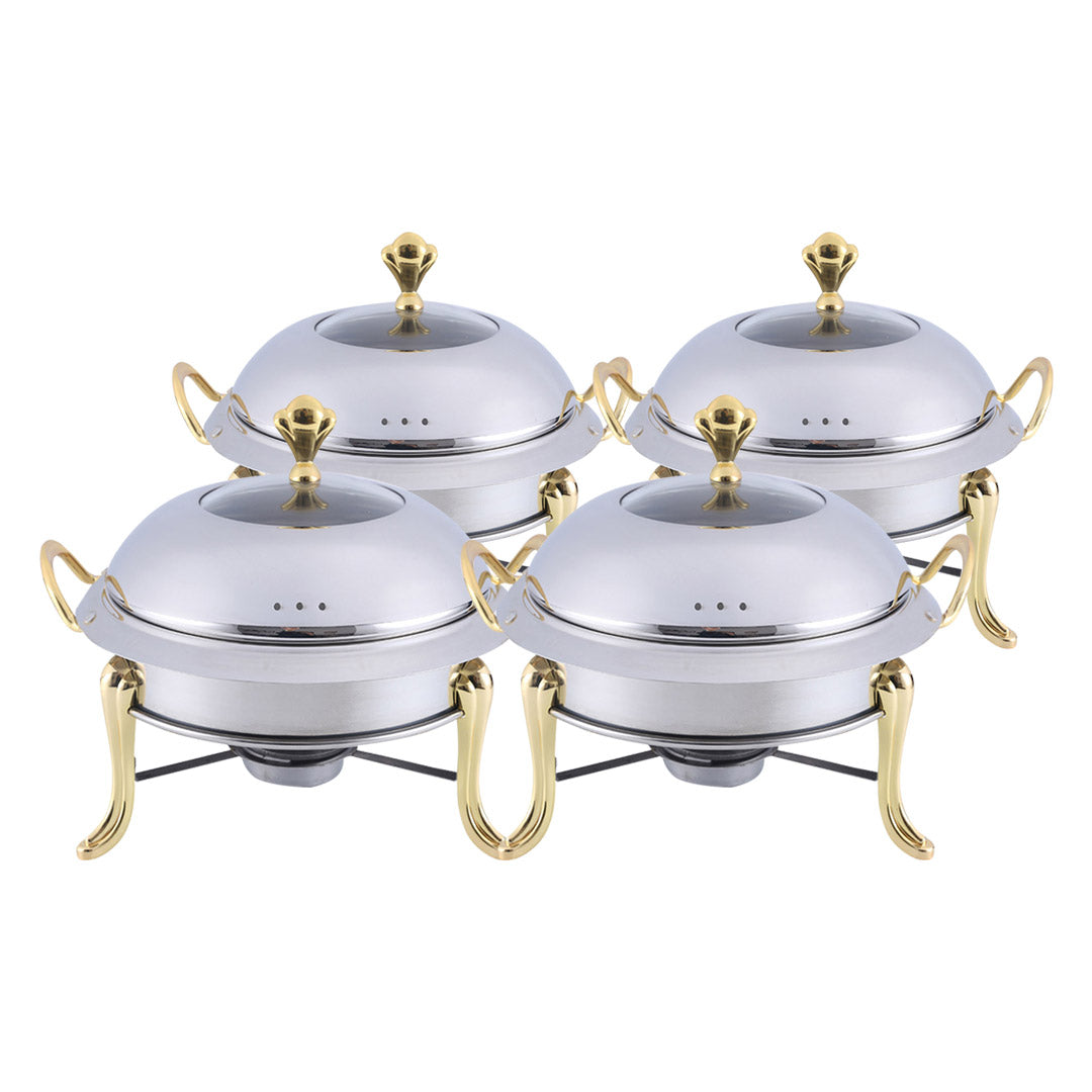 SOGA 4X Stainless Steel Gold Accents Round Buffet Chafing Dish Cater Food Warmer Chafer with Glass Top Lid - Cafe Supply