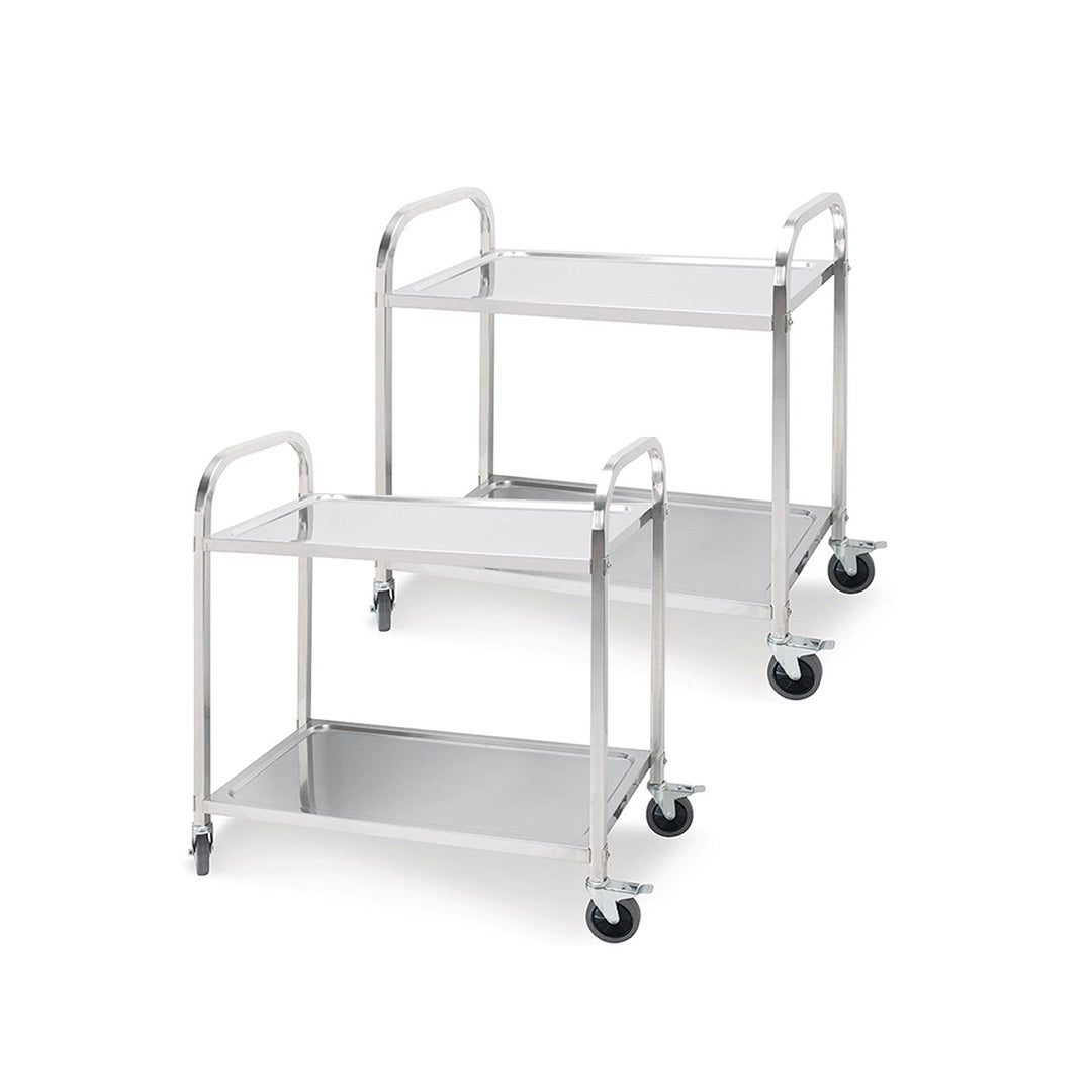 SOGA 2X 2 Tier 81x46x85cm Stainless Steel Kitchen Dining Food Cart Trolley Utility Round Small - Cafe Supply