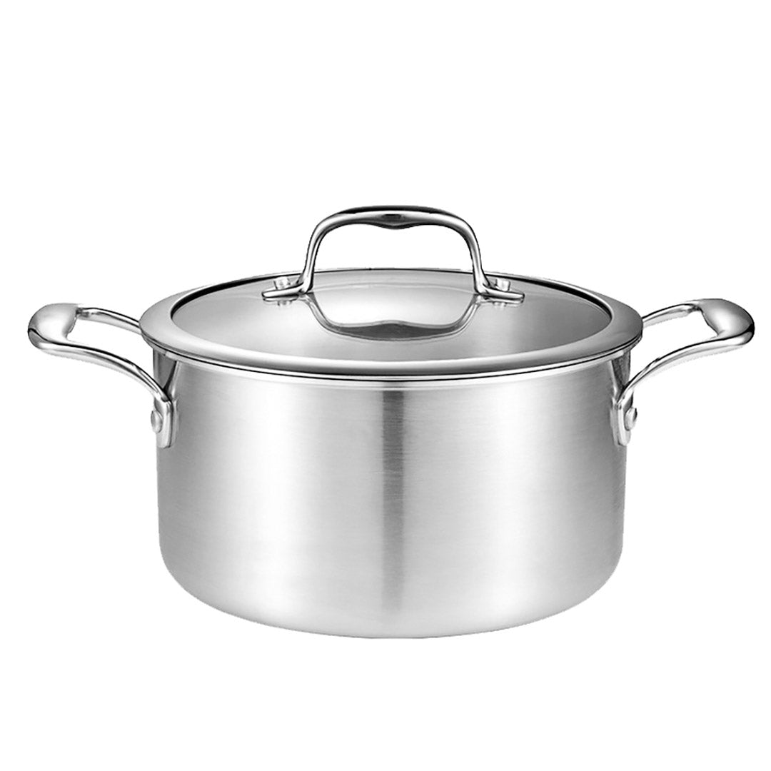 SOGA 26cm Stainless Steel Soup Pot Stock Cooking Stockpot Heavy Duty Thick Bottom with Glass Lid - Cafe Supply
