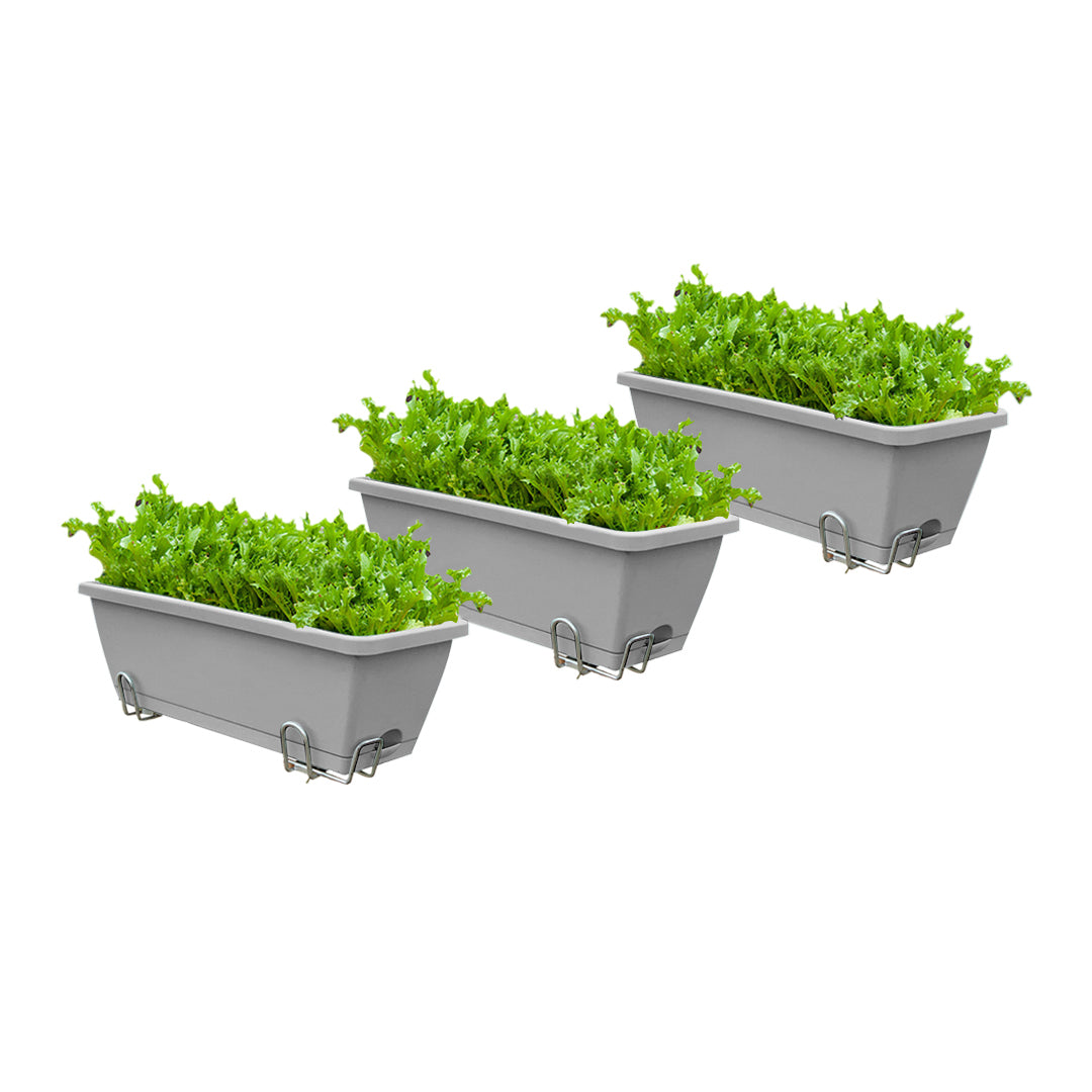 SOGA 49.5cm Gray Rectangular Planter Vegetable Herb Flower Outdoor Plastic Box with Holder Balcony Garden Decor Set of 3 - Cafe Supply