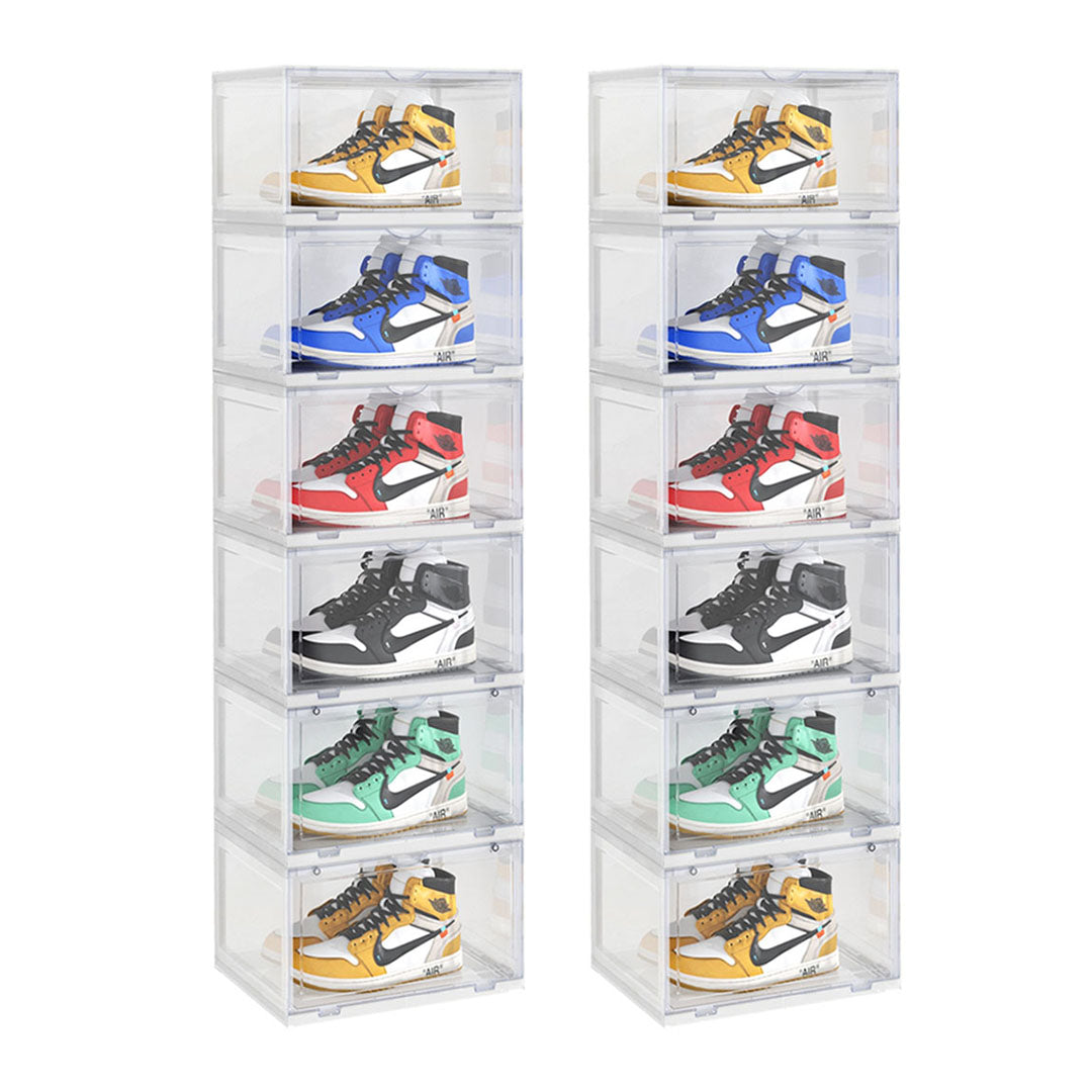 SOGA 2X 6 Tier Transparent Portable Shoe Organiser Sneaker Footwear Folding Plastic Bin Stackable Storage Box with Magnetic Door - Cafe Supply
