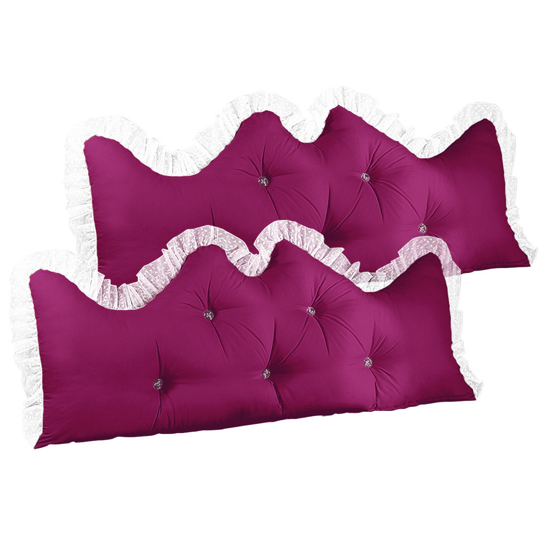 SOGA 2X 180cm Burgundy Princess Bed Pillow Headboard Backrest Bedside Tatami Sofa Cushion with Ruffle Lace Home Decor - Cafe Supply