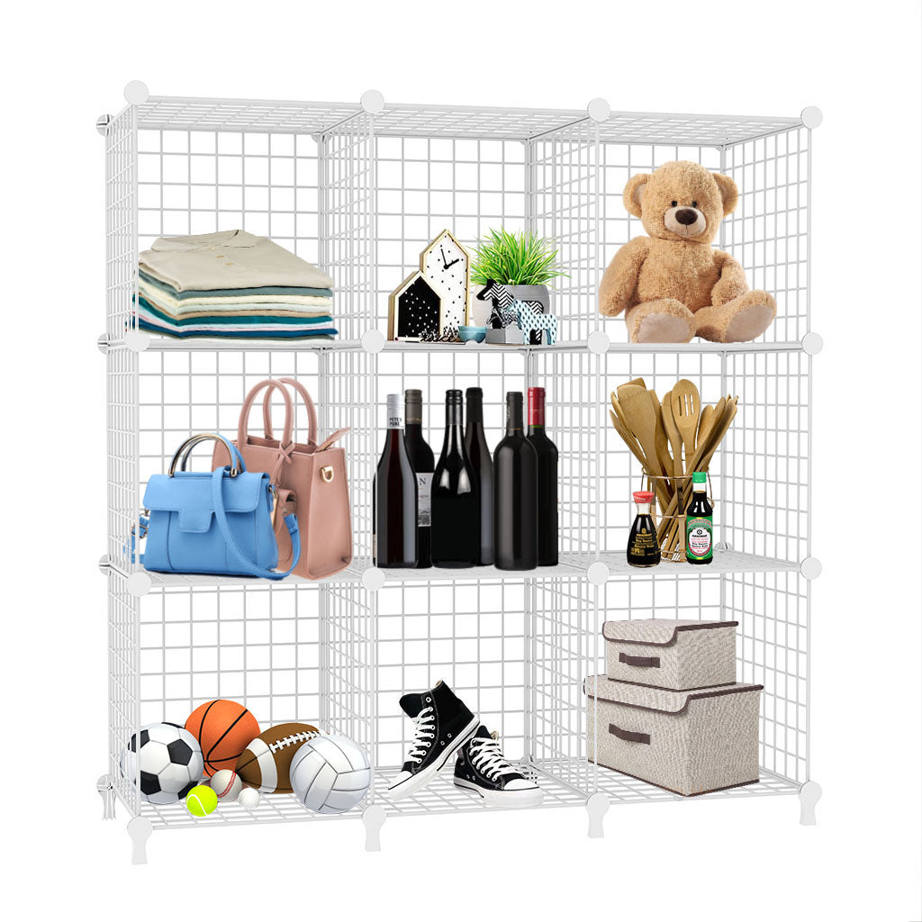 SOGA White Portable 9-Cube 3 Column Storage Organiser Foldable DIY Modular Grid Space Saving Shelf - Cafe Supply